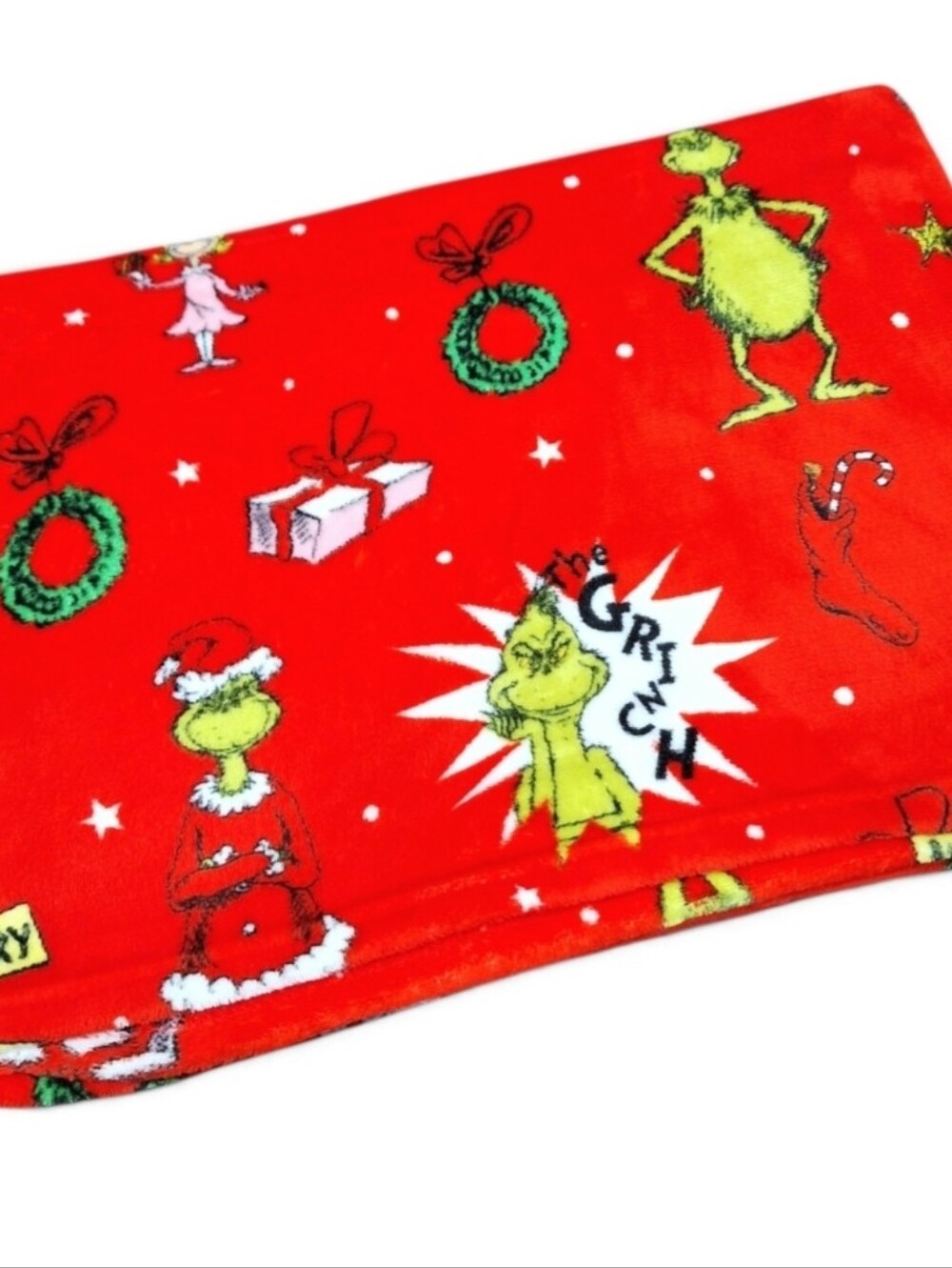 Grinch Christmas Red Fleece Plush Blanket Throw
